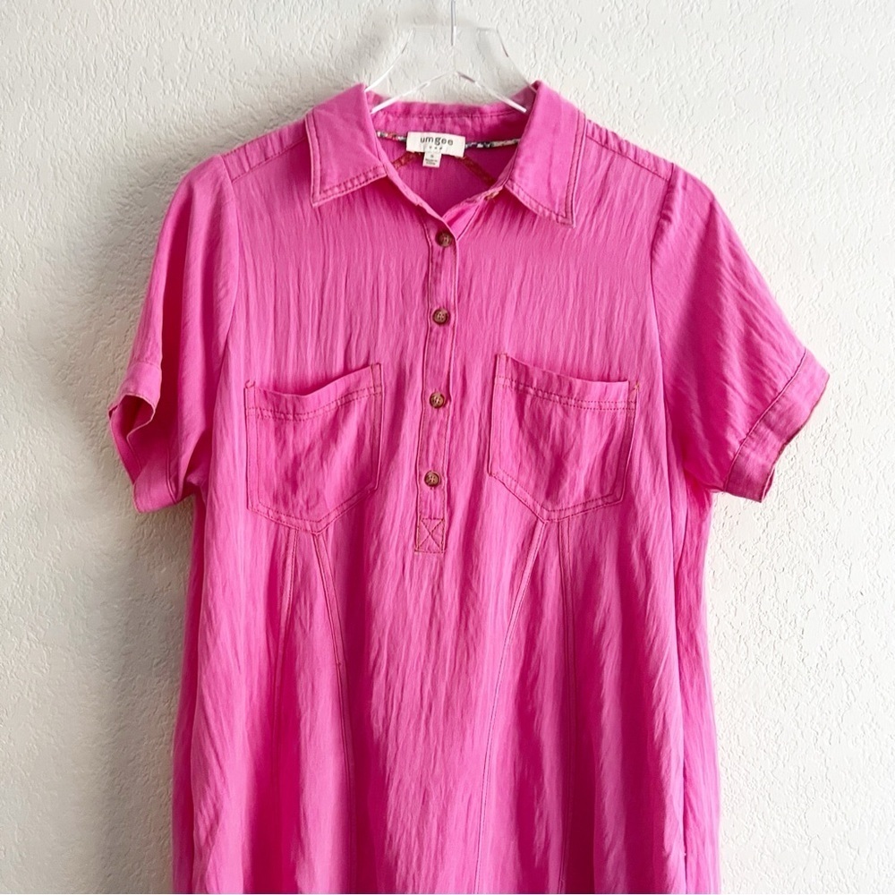 UMGEE Bright Pink Mini Dress Short Sleeve Collar Size Small - Picture 3 of 10